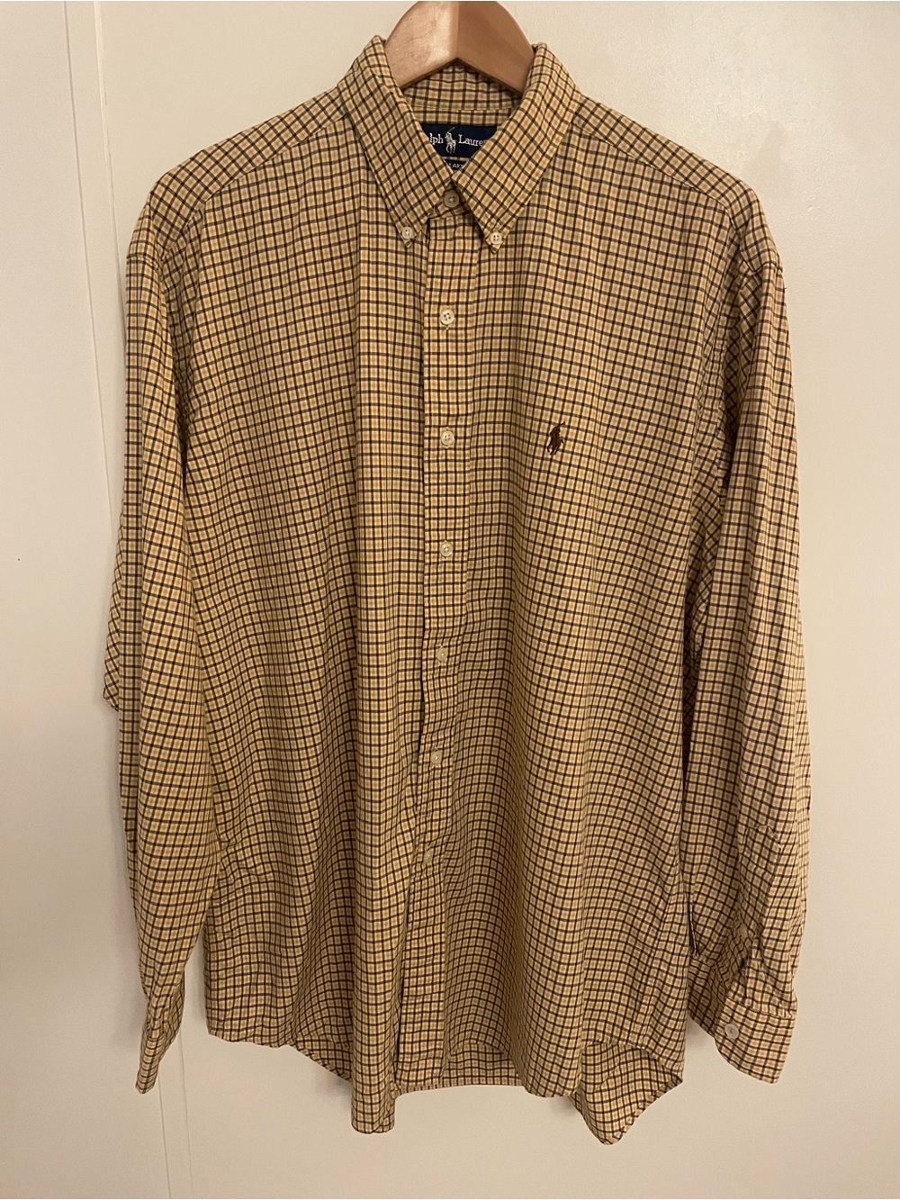 VTG 90’s Polo Ralph Lauren Blake Men's Tan Check Button-Down Shirt Size L Preppy